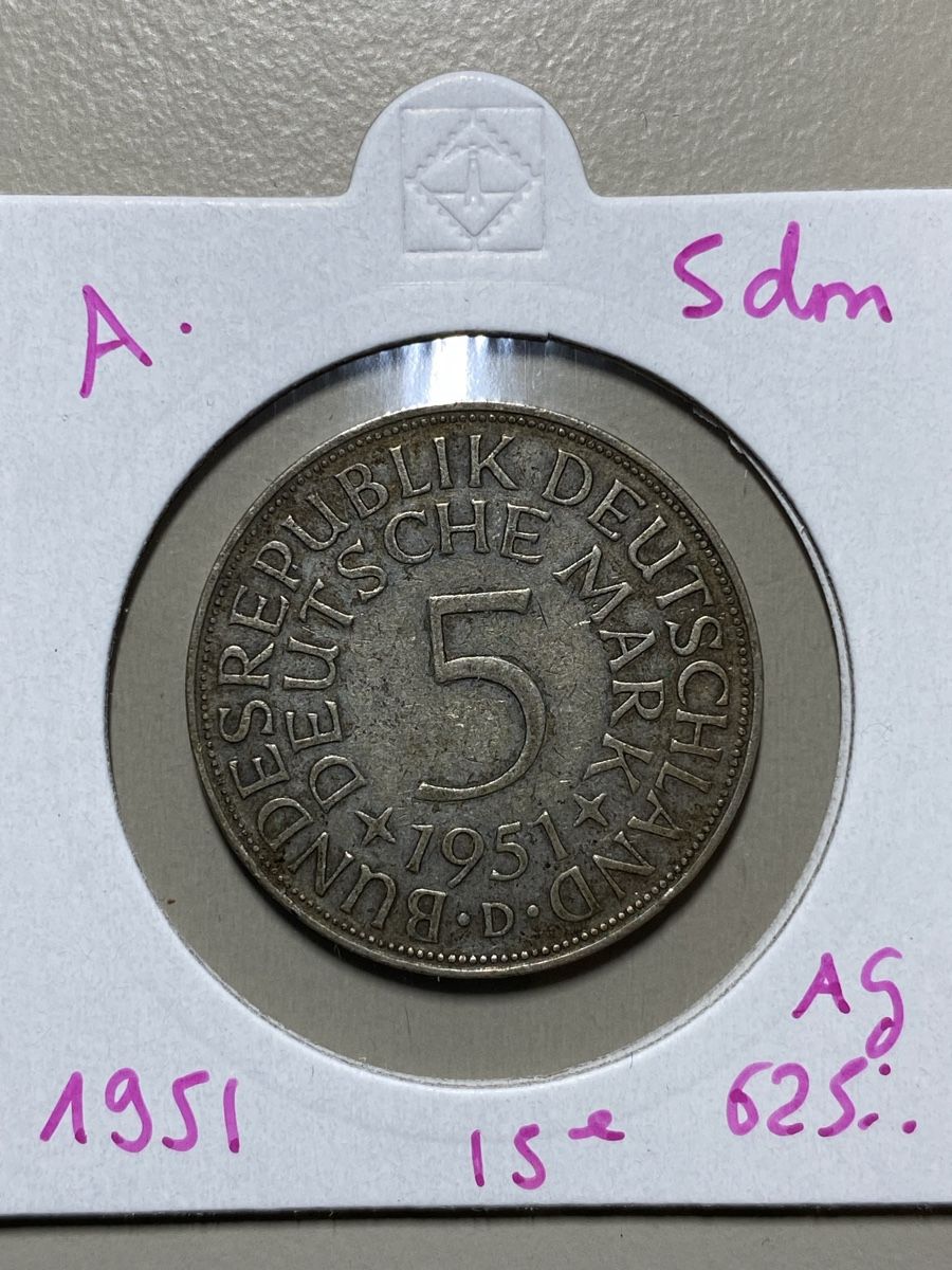 Tutti le monete: Allemagne - 5 DM - 1951 - AG  – Usato da Payerne venduto da Mike1682