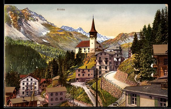 Cartes postales: AK Arosa, Teilansicht mit Kirche – D'occasion à Berlin par bartko-reher