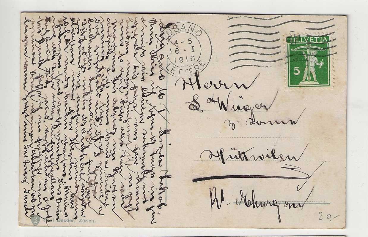 Cartoline postali: Lugano, 1916 – Usato da Spiez venduto da Niesen20 1