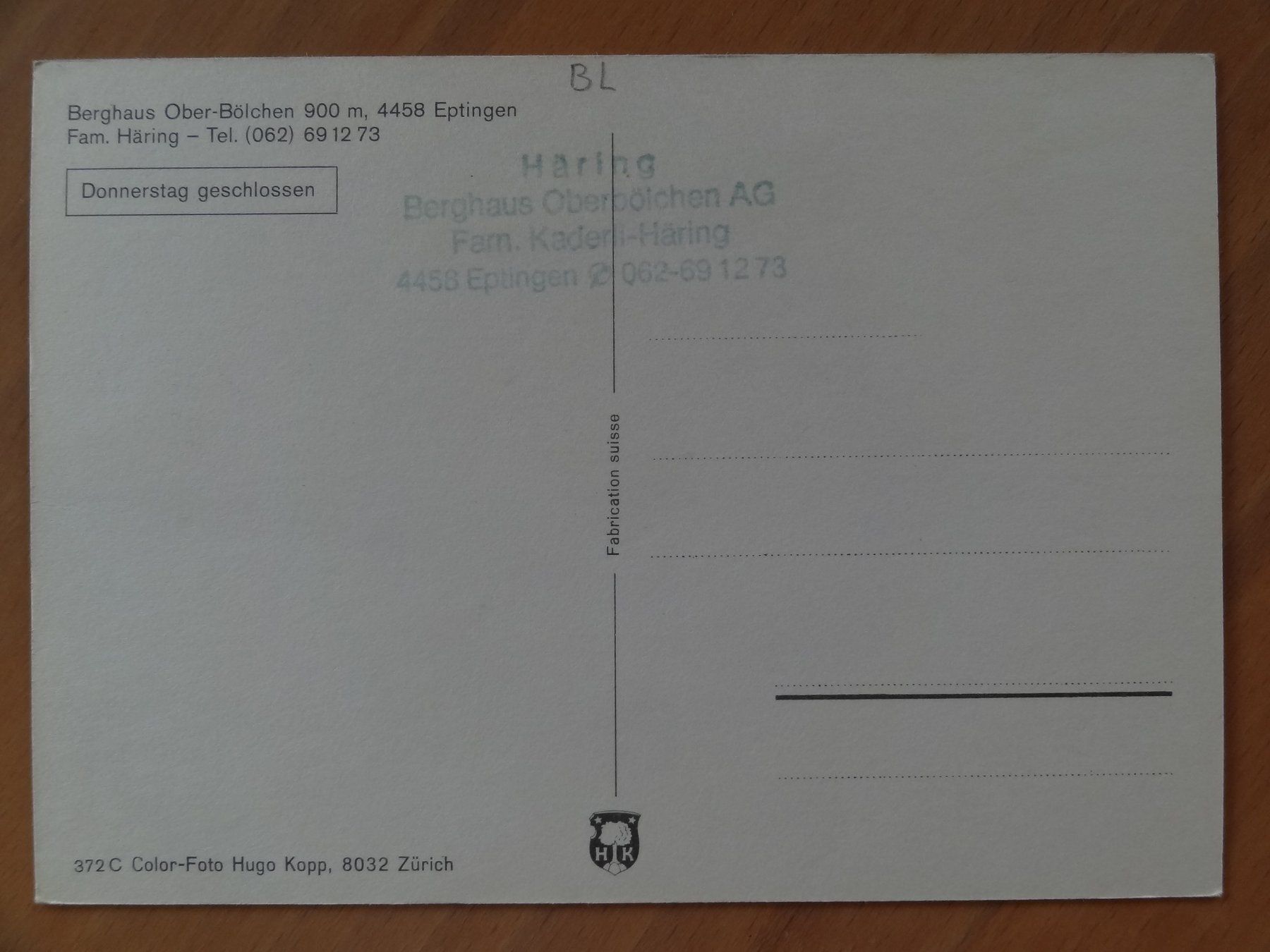 Cartoline postali: Eptingen - Berghaus Ober-Bölchen – Usato da St Léonard venduto da Riglin 1