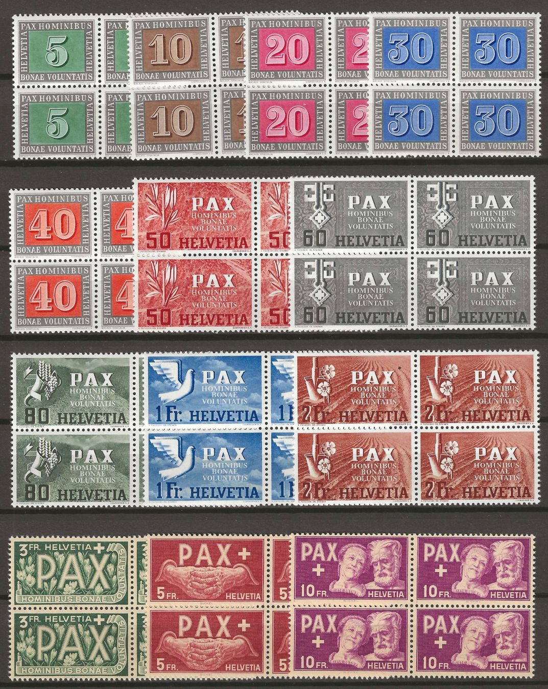 Alle Briefmarken: 1945 : Pax Serie im Viererblock, einwandfrei postfrisch ** – Neu (gemäss Beschreibung) aus Gümligen von Geniusbuy