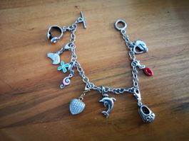 Silber 925 Armband mit 9 charm Anhänger zum Sammeln, Herz...