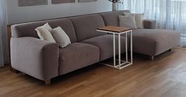 Ecksofa Vada beige mit passender Holzablage /Holzfüsse Eiche