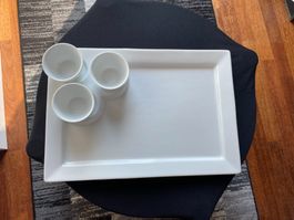 Eleganter Apéro-Servierteller mit 3 Dipschalen – neuwertig