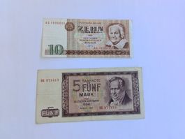 2 Banknoten der Deutschen Demokratischen Republik 1964/1971