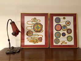 2 handgezeichnete Bilder (40x50cm) im Goldrahmen mit Glas