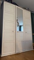 3-Door Wardrobe with Mirror - White Wood Finish