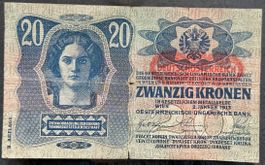 Alte Banknote: 20 Kronen von 1913 aus Österreich-Ungarn