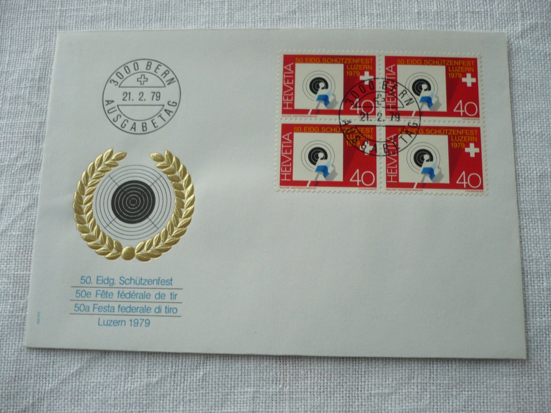Tutti i francobolli: 1979 FDC 50. Eidg. Schützenfest 4er-Block – Usato da Zürich venduto da saltandpepper008