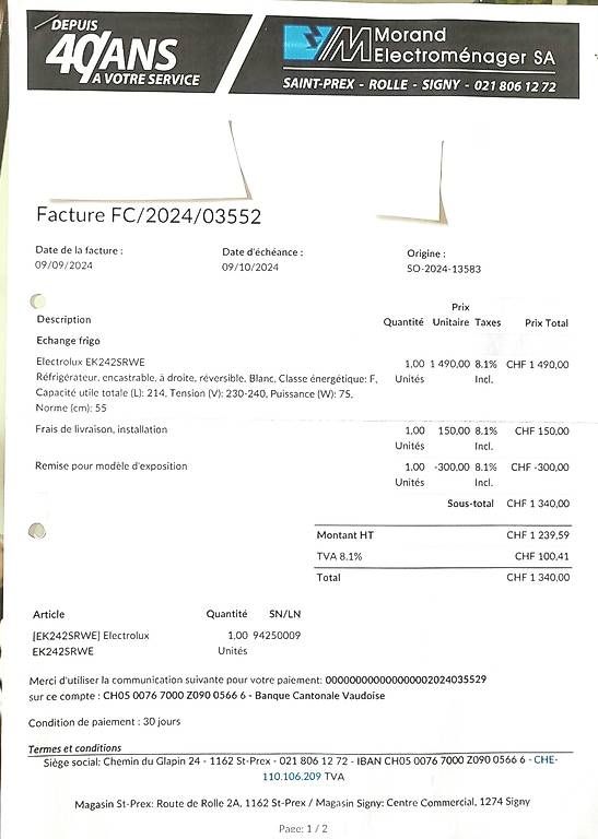 Frigoriferi: Frigo Electrolux EK242RWE encastrable – Usato da Lausanne venduto da kafira 1