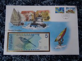 Notenbrief Niederl. Antill. 1988 m.unzirk. 5 Gulden Note 86