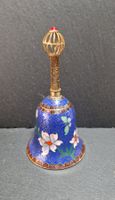 Tischglocke Cloisonné blau Blumenmuster Metall Vintage