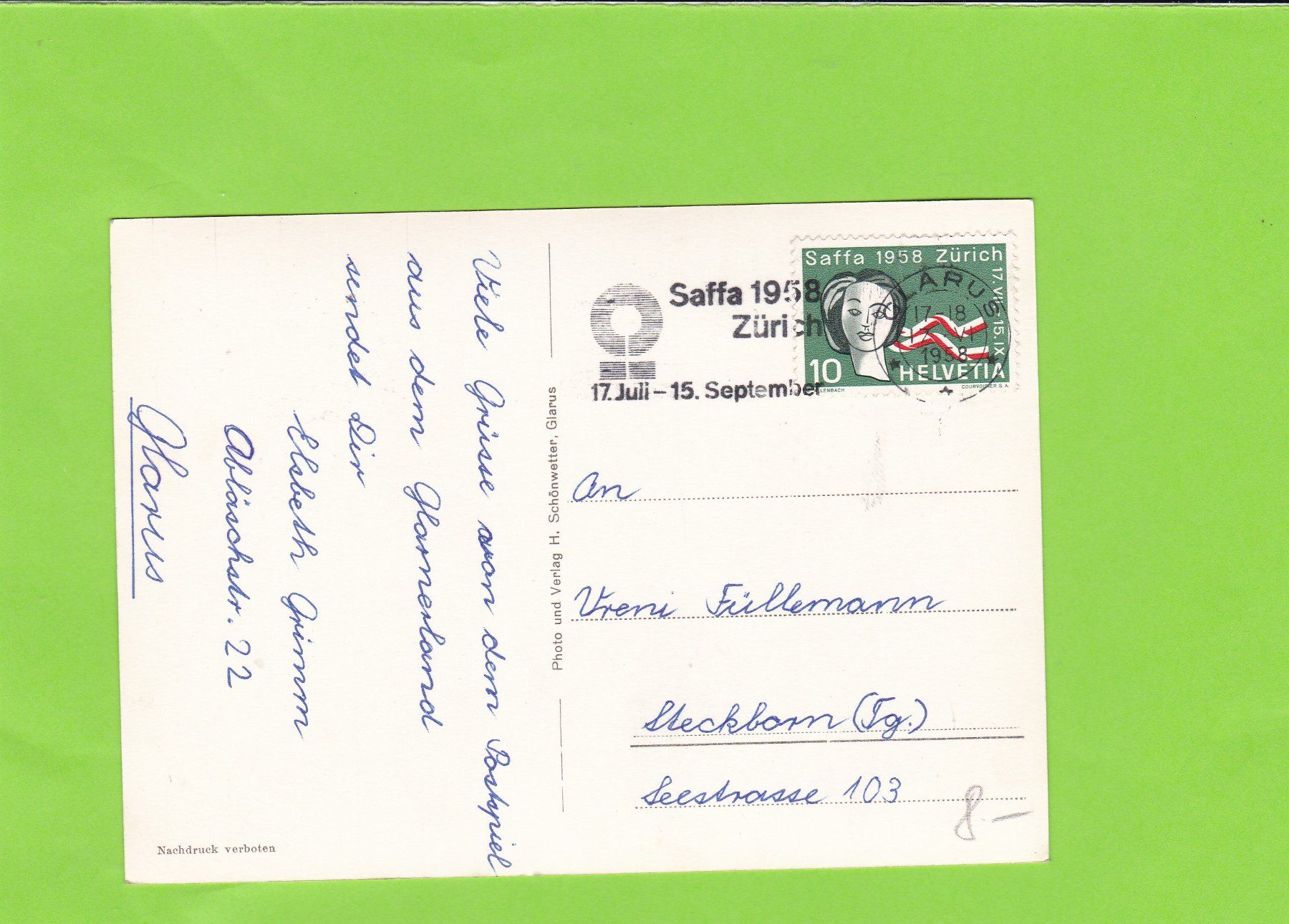 Cartoline postali: Glarus mit Glärnisch – Usato da St. Peterzell venduto da neckertal 1