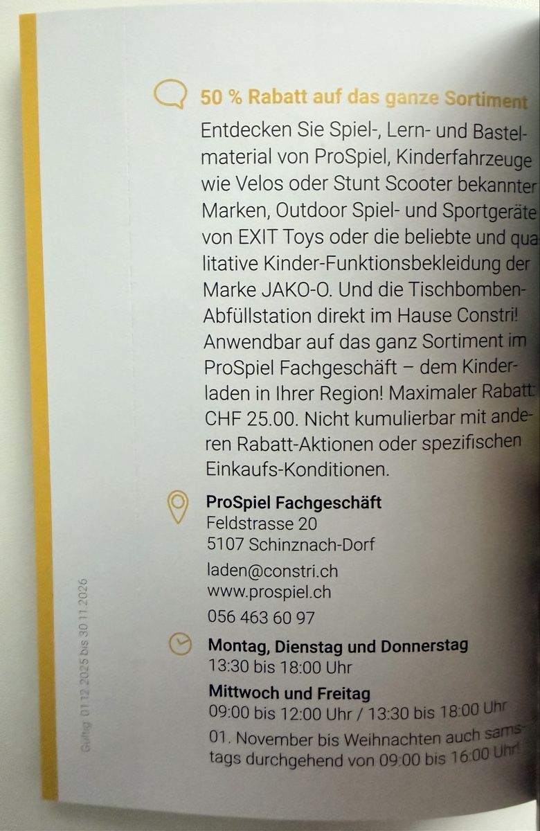 Buoni: ProSpiel Gutschein - 50% Rabatt – Nuovo (secondo la descrizione) da Oberwil-Lieli venduto da moderngirl 1
