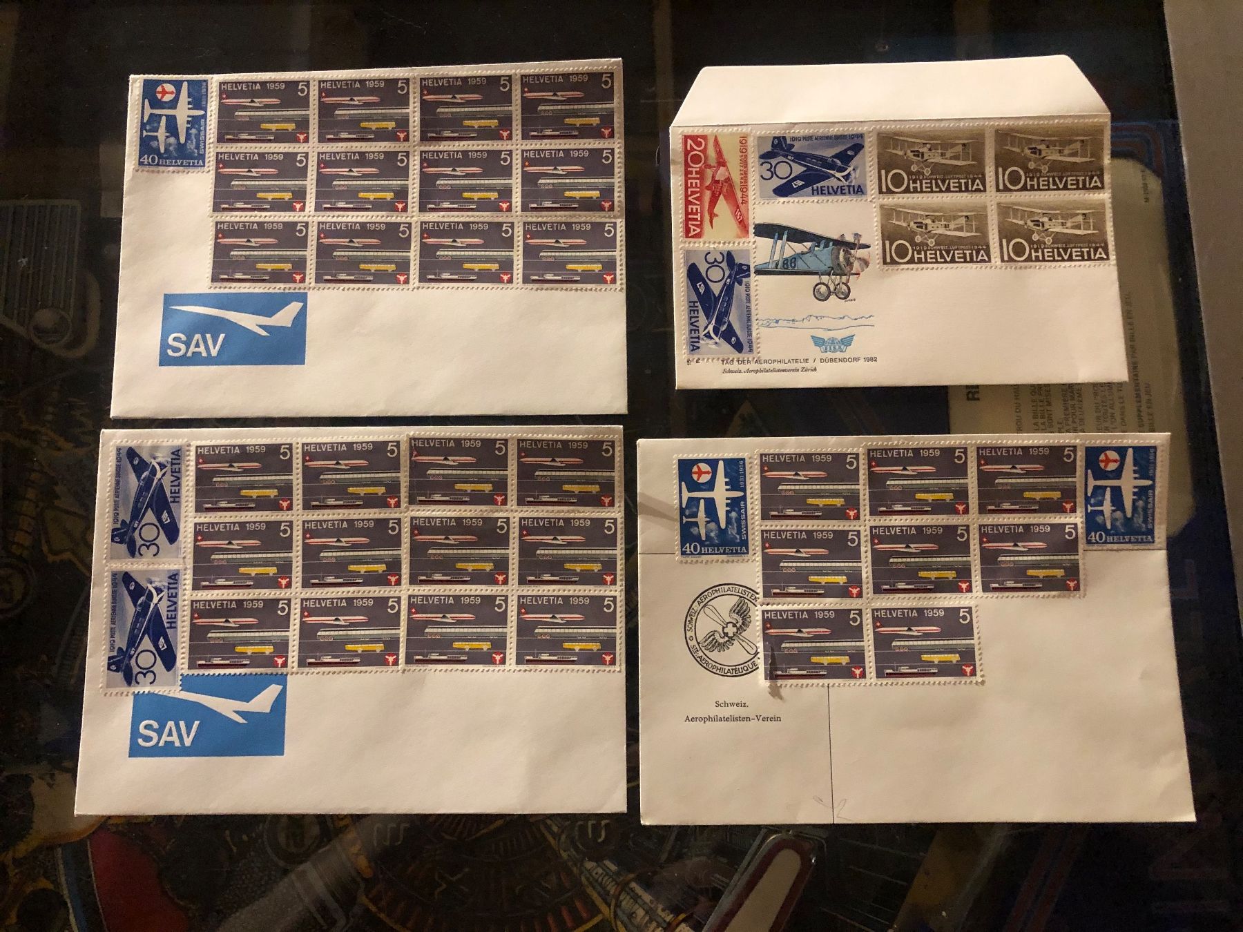 Tutti i francobolli: Schweizer Briefmarken AVIATIK, Diverse Werte auf Couvert – Usato da Lufingen venduto da Rac0
