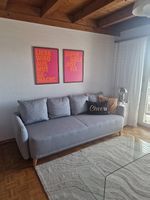 3-Sitzer Sofa / Couch grau mit Schlaffunktion und Bettkasten