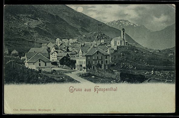 Cartoline postali: Mondschein-AK Hospenthal, Ortsansicht mi – Usato da Berlin venduto da bartko-reher