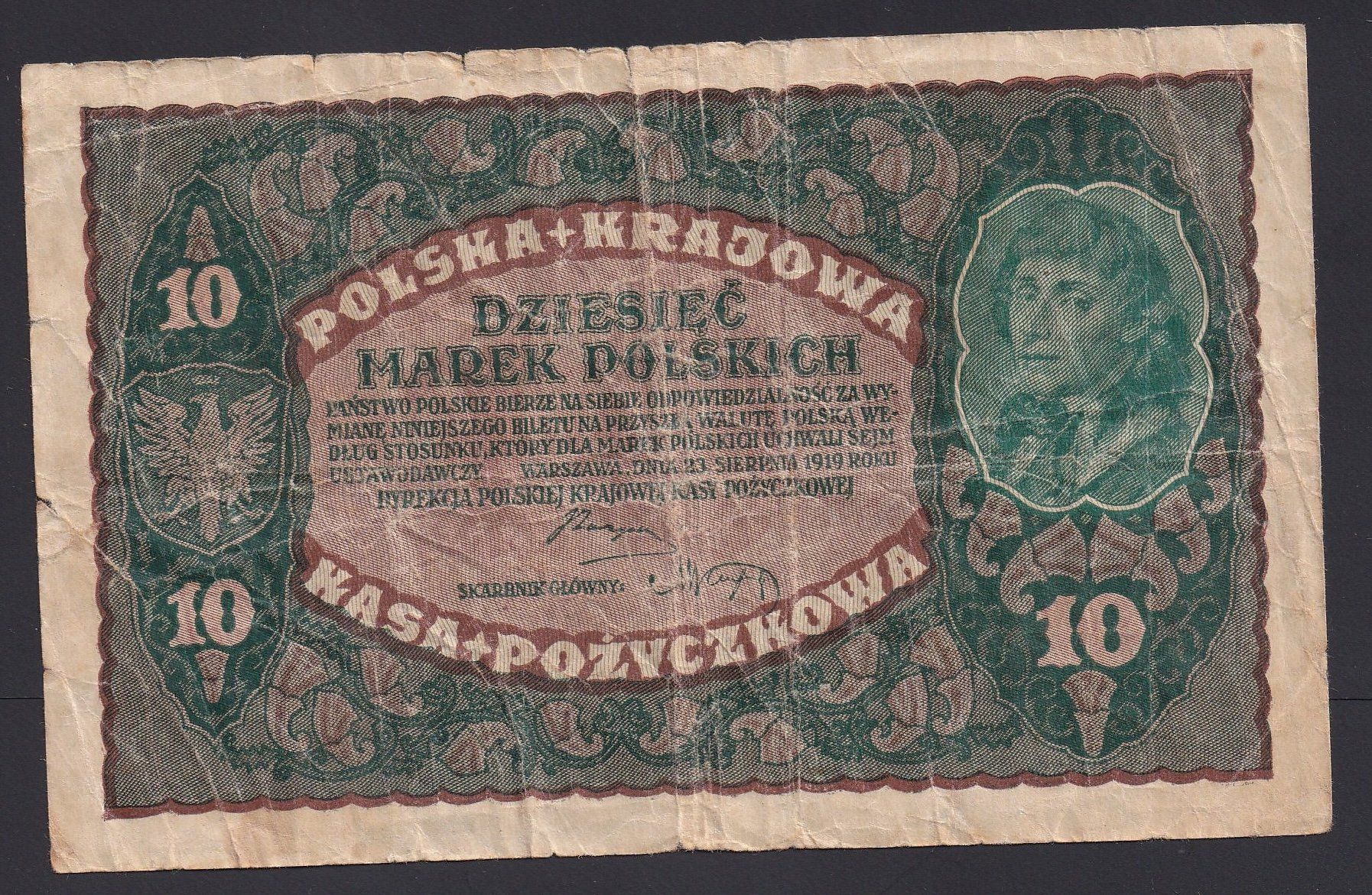 Banconote: Polen 10 Marek 1919 – Usato da Brugg AG venduto da banknoten_muesli