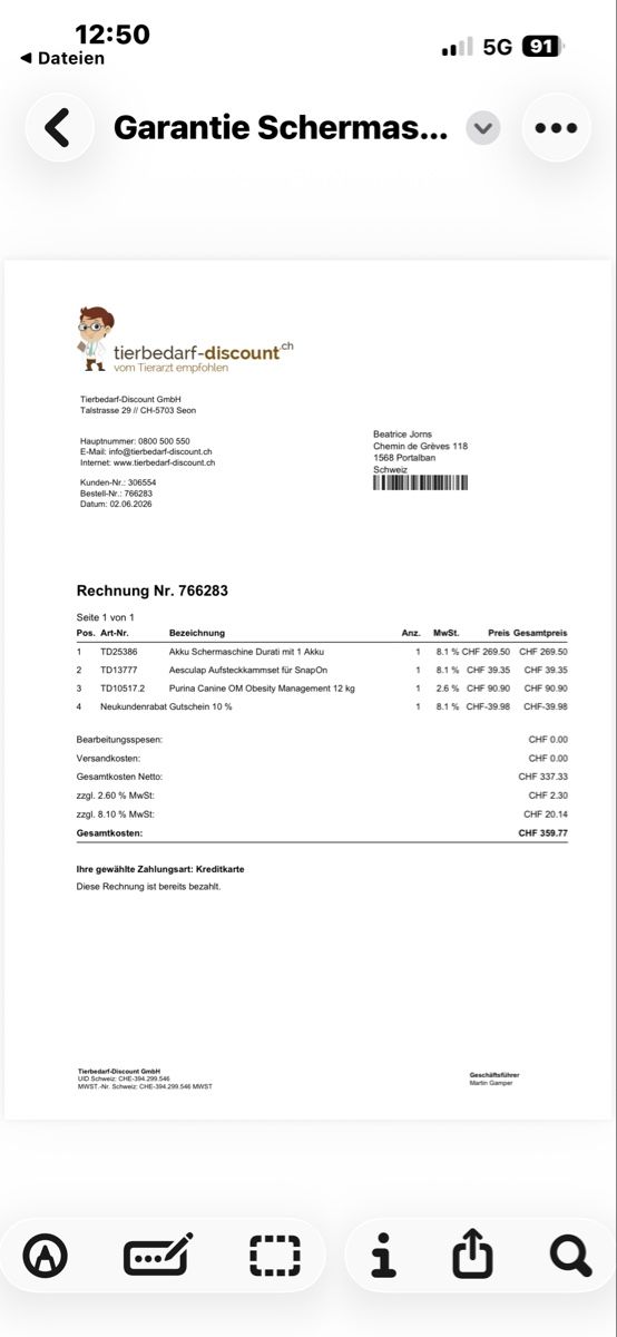 Produits de soins: Aesculap Durati Schermaschine 1 mal gebraucht – Neuf (Voir description) à Portalban par Jornsbeatrice 1