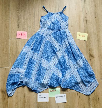 H&M Sommerkleid, Gr. 128, blau/weiss, asymmetrisch