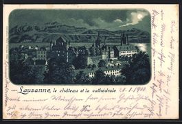 Litho Lausanne, Schloss und Kirche bei M
