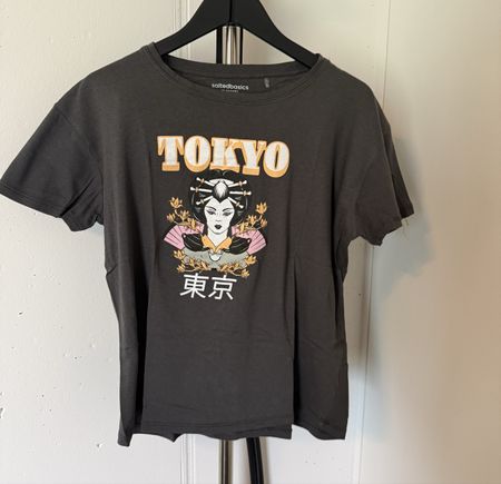 T-shirt gris chicorée "Tokyo" avec motif geisha, taille L