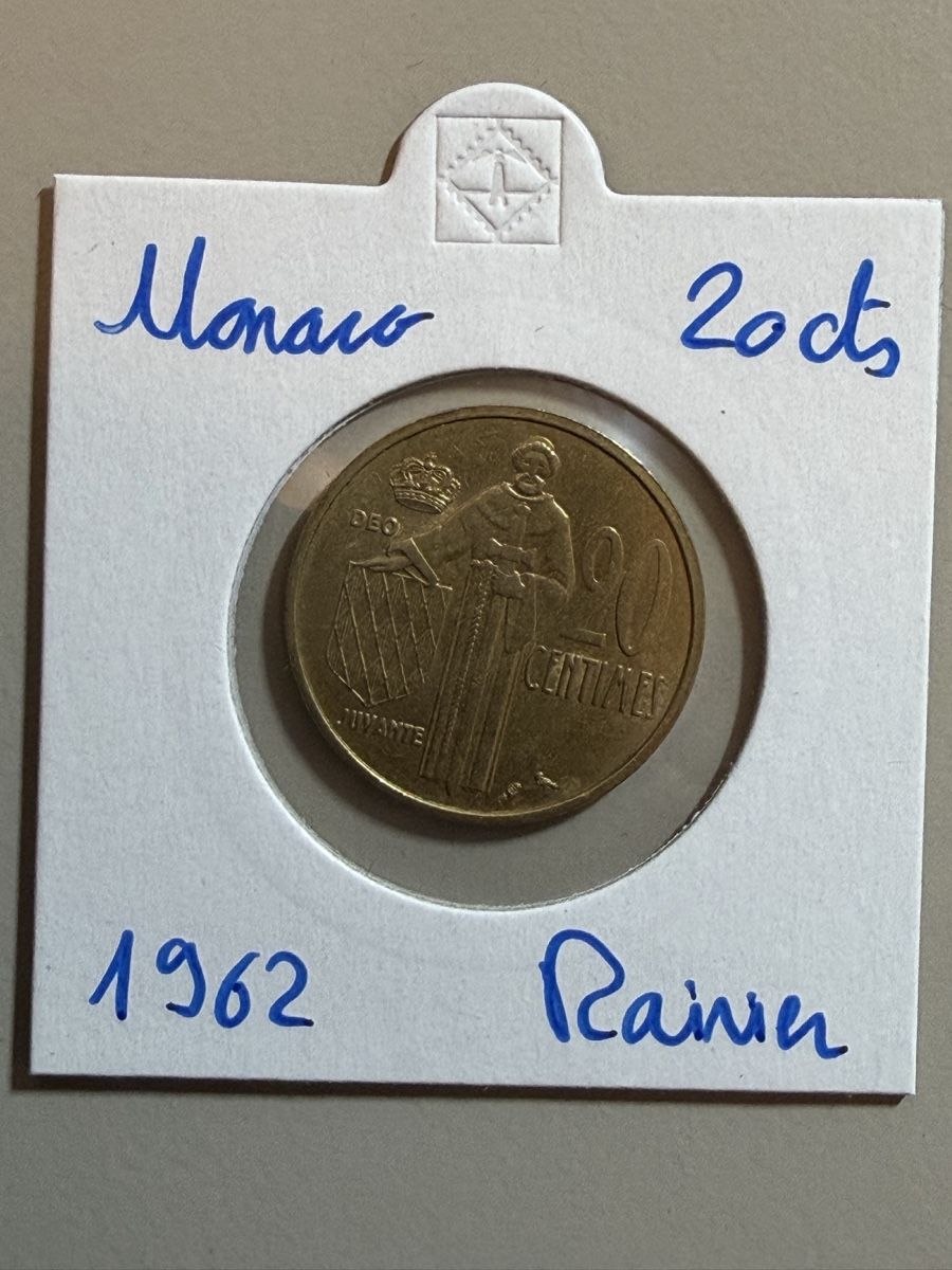 Tutti le monete: Monaco - 20 centimes - 1962 - Rainier  – Usato da Payerne venduto da Mike1682