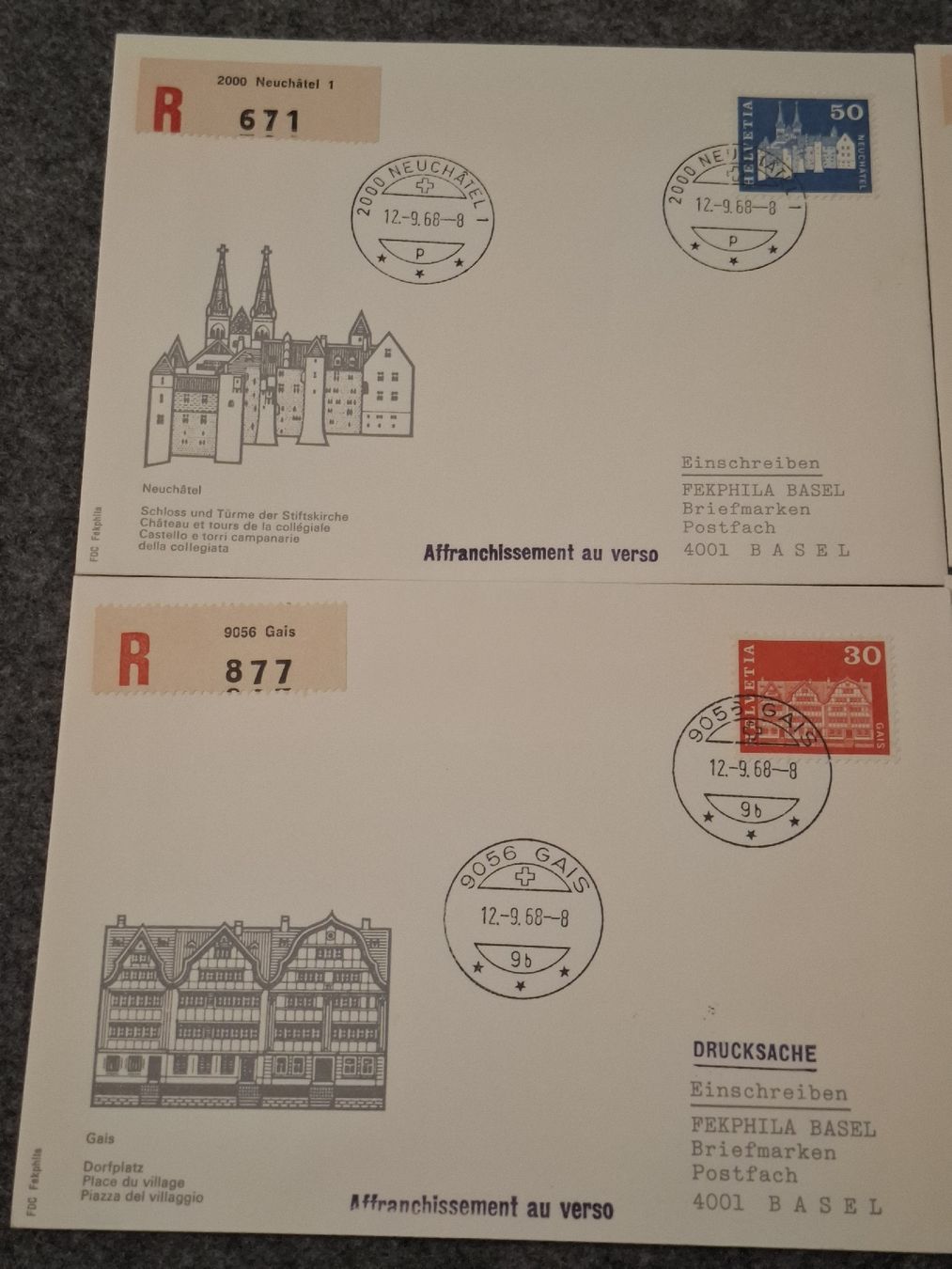 Tutti i francobolli: 4 Belege Schweiz/ Lot 7 ab 1 CHF – Usato da Basel venduto da Swiss_phil_Auktion 1