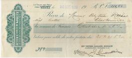 Recu Peter, Cailler, Kohler Chocolats Suisse Vevey 1920