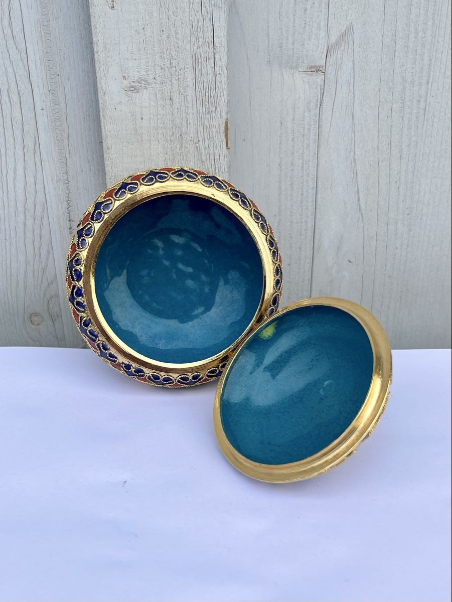 Portagioie: Dose mit Deckel, Gold farbig, Cloisonné-Emaille – Usato da Winterthur venduto da avelotte 6