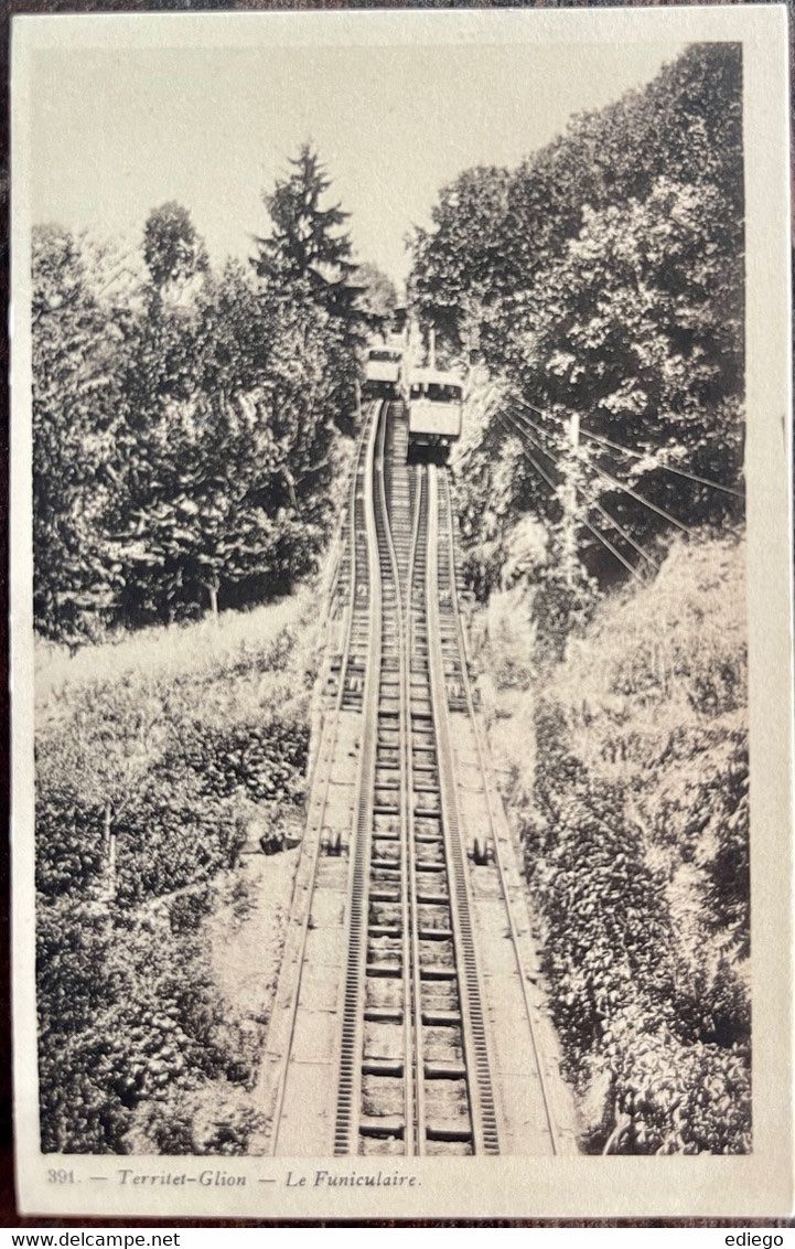 Ansichtskarten: TERRITET - LE FINICULAIRE DE GLION – Gebraucht aus Lutry von Ediego