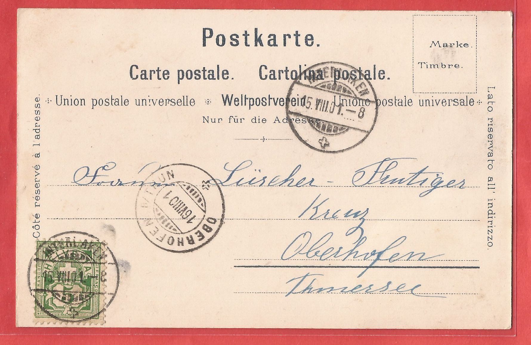 Cartoline postali: Interlaken - Litho 1901 – Usato da Fislisbach venduto da Porano 1