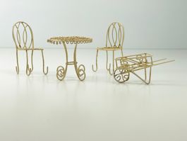 Vintage Set Puppenmöbel GARTENMÖBEL  1 zu 12 weiss Miniatur