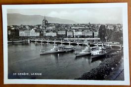 genève - Bateaux à vapeur dans la rade - Carte ancienne