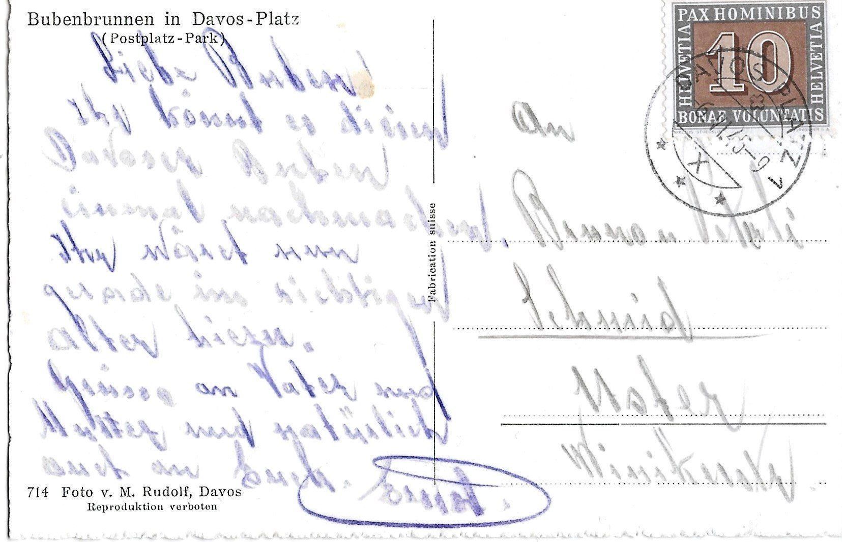 Ansichtskarten: Davos-Platz, Bubenbrunnen, 1945 – Gebraucht aus Frauenfeld von Merk52 1