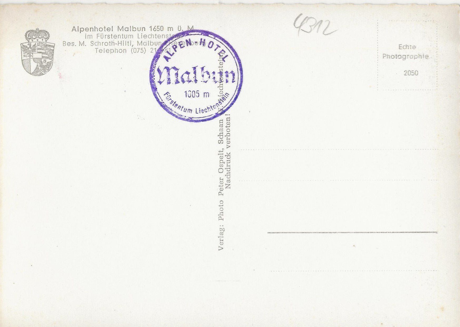 Cartoline postali: Gruss aus Malbun, Alpenhotel – Usato da Frauenfeld venduto da Merk52 1