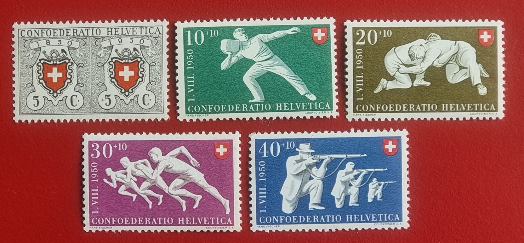 Tutti i francobolli: PRO PATRIA SATZ 46 - 50 1950** POSTFRISCH – Nuovo (secondo la descrizione) da Düdingen venduto da Quartierstrasse