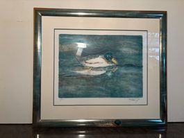 Original Lithographie von Alban Welti "Ente"