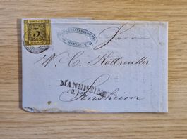 Brief: Baden 3 Kreuzer schwarz auf gelb Mannheim 1852