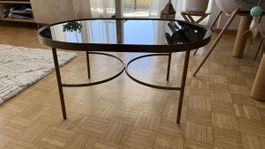 Couchtisch oval Metall goldfarben Rauchglas guter Zustand