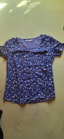 Bluse John Baner Blumenmuster blau Grösse 42 Zustand gut