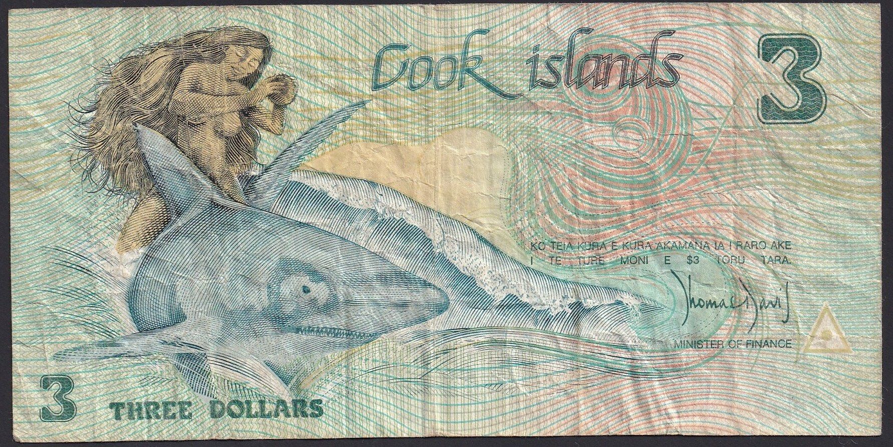 Banconote: Cook Islands 3 Dollars 1987 – Usato da Brugg AG venduto da banknoten_muesli