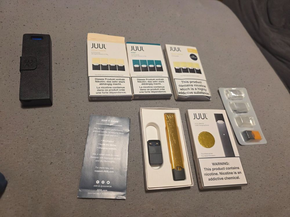 Juul E Zigarette 24 Karat vergoldet mit Zubehör und Pods (Gebraucht) in  Winterthur für CHF 79 – nur Abholung auf Ricardo kaufen