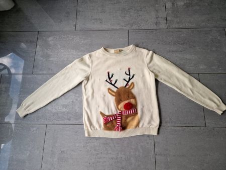 Schöner Weihnachtspullover mit Elch - Gr. 146/152