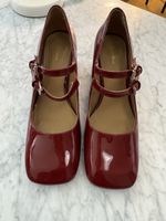 & Other Stories Burgundy Leather Mary Jane Block Heels