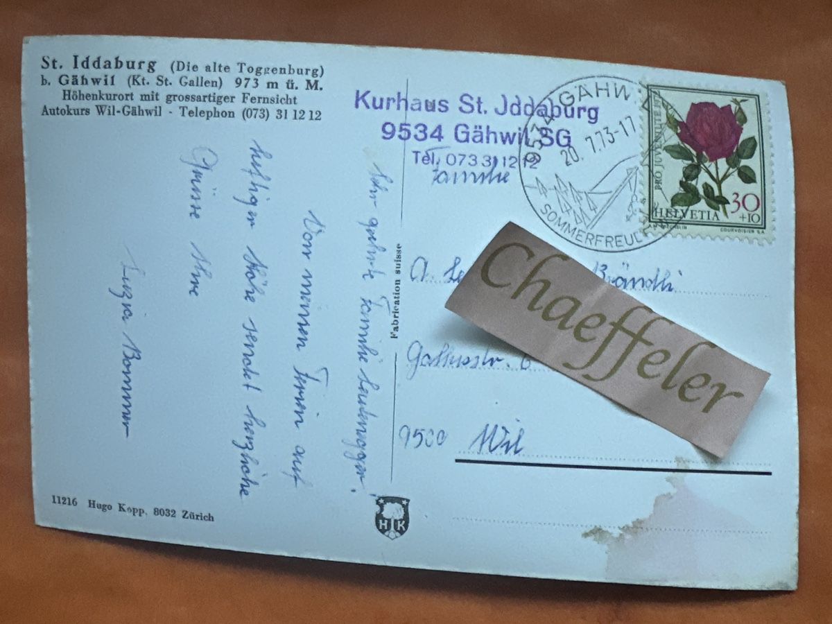 Cartoline postali: 1973 St. Iddaburg, Gähwil SG, verschickt 1973 – Difettoso da Zürich venduto da Chaeffeler 1