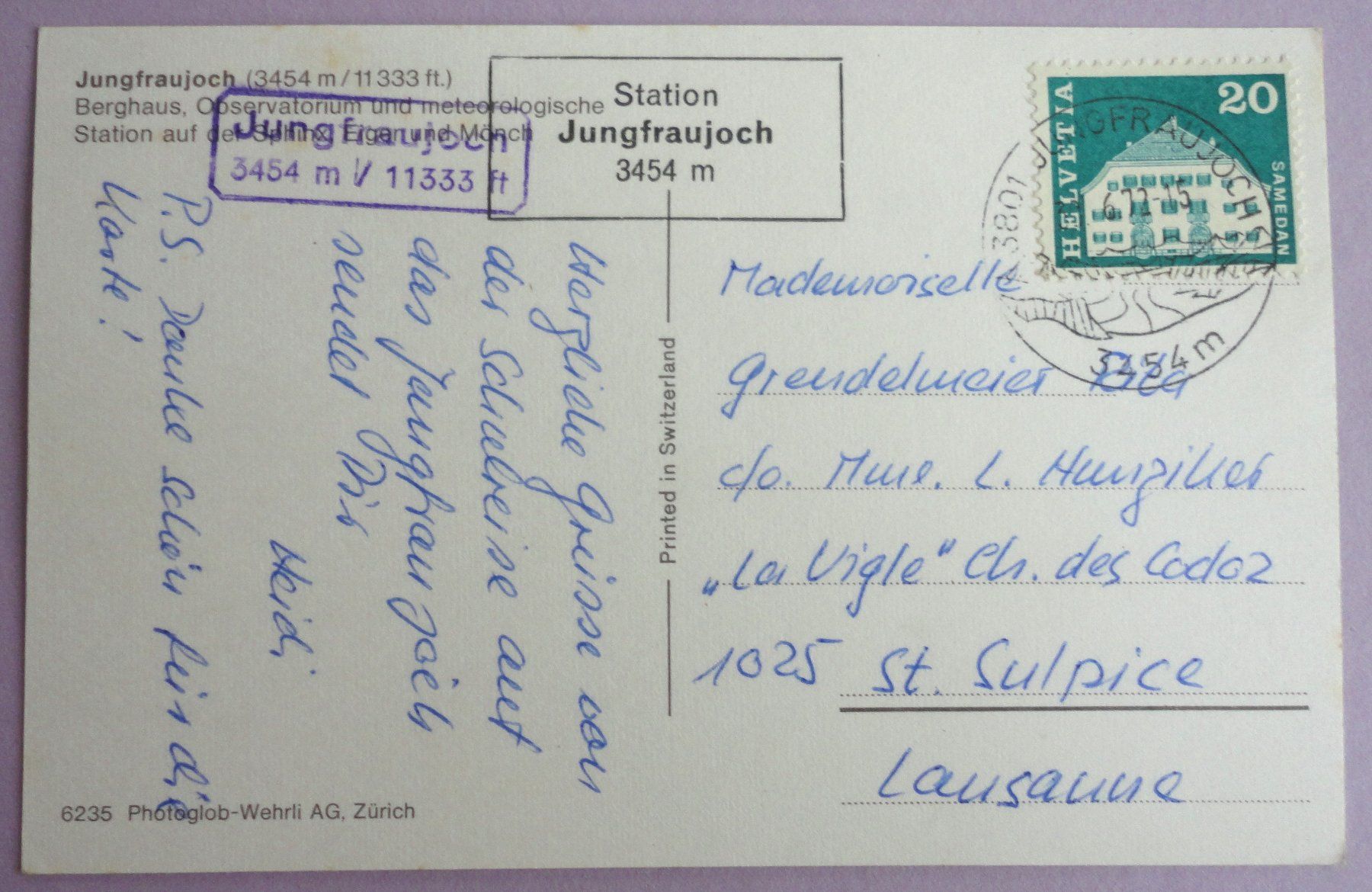 Cartoline postali: Jungfraujoch (3454 m) – Usato da Fétigny venduto da Billy2miny 1
