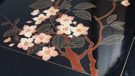 Plateau décoratif vintage - Fleurs et papillons noirs Japan