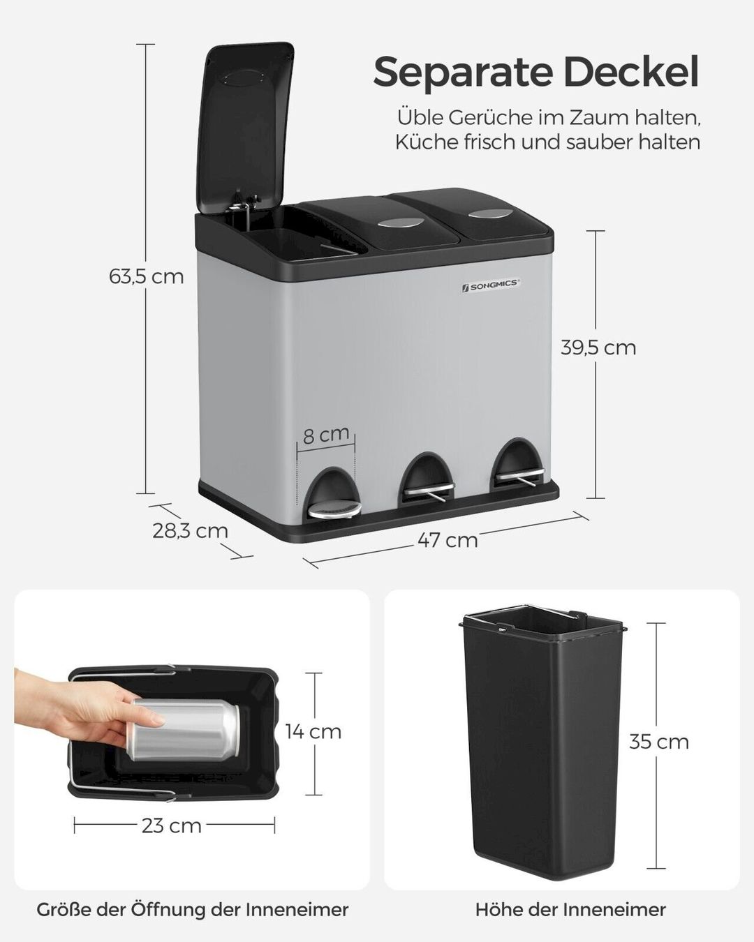 Sonstiges für Haushalt & Wohnen: SONGMICS Mülltrennsystem 3 x 8 Liter – Neu und originalverpackt aus Bottighofen von zaap 6