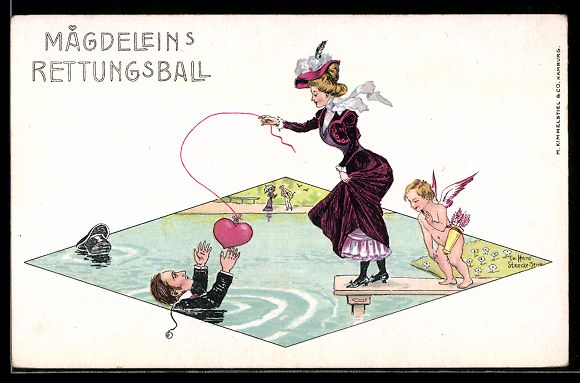 Ansichtskarten: Hans Starcke: Mägdelein's Rettungsball, – Gebraucht aus Berlin von bartko-reher